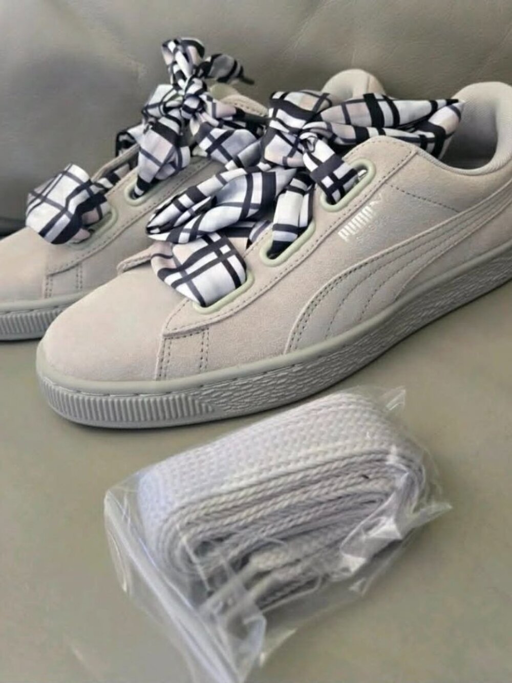 NWOB Puma Suede Heart Plaid Gray Women's Size 8